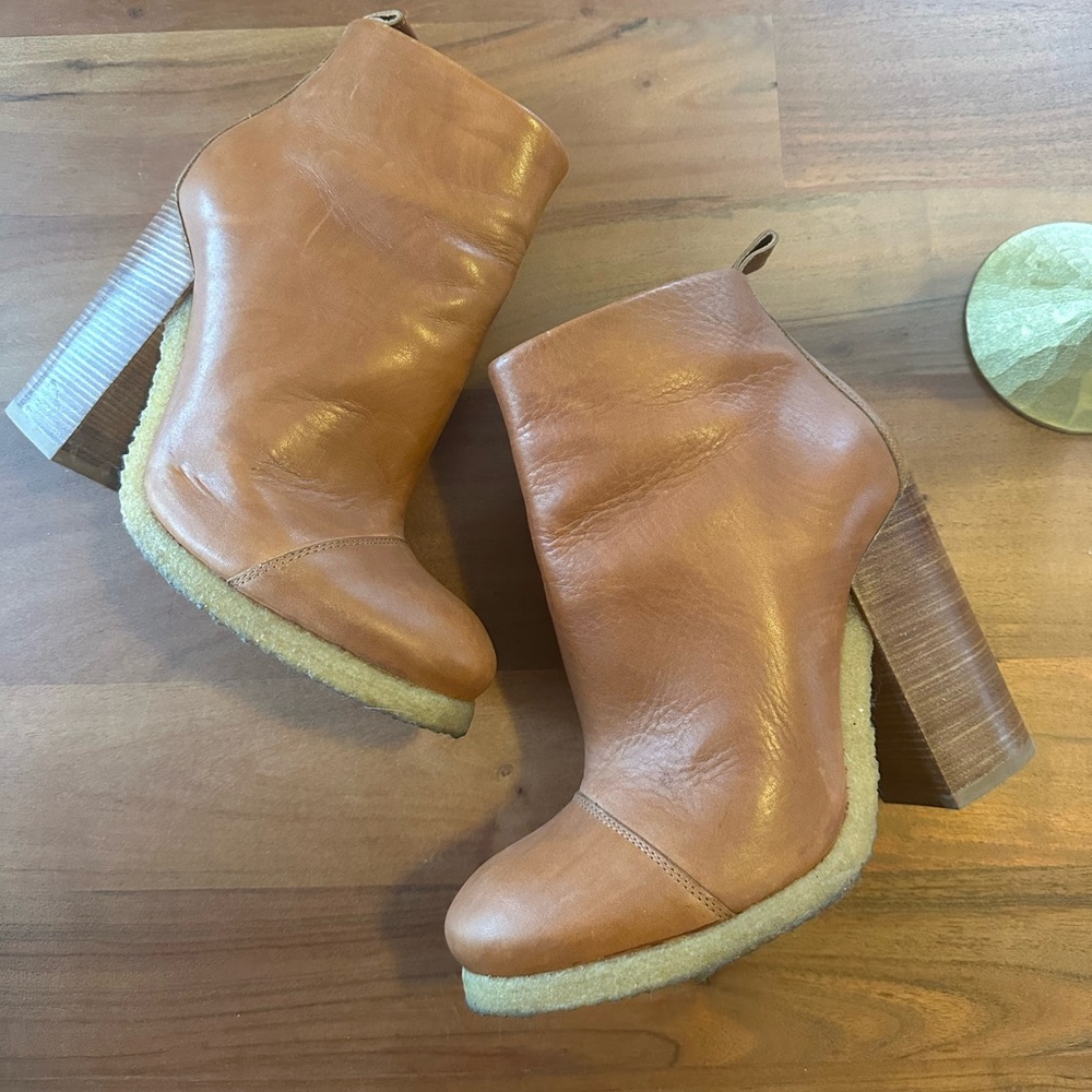 AllSaints Brown Ankle Zip Heeled Booties